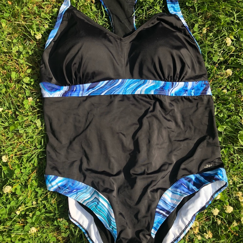 Chlorine Resistant Blue Marble V-neck Swimsuit